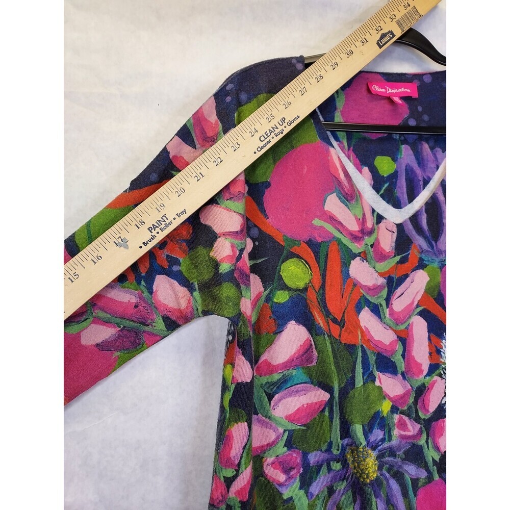 Claire Desjardins Tunic Top Women's M V-Neck Floral Abstract Garden Artsy Boho - Picture 15 of 16